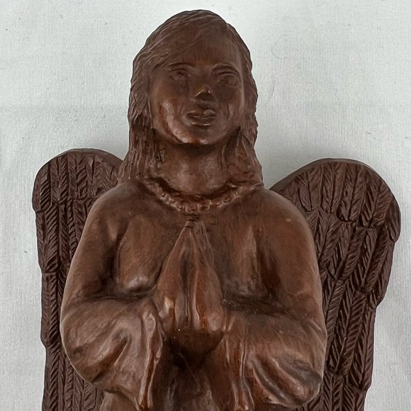 Pam Talley Joyeux Praying Angel Figurine Vintage Carved Wood 1990 Signed - Picture 7 of 10